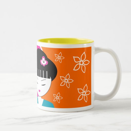 モダンで日本のな芸者女の子のコーヒー・マグ ツートーンマグカップ (右)
