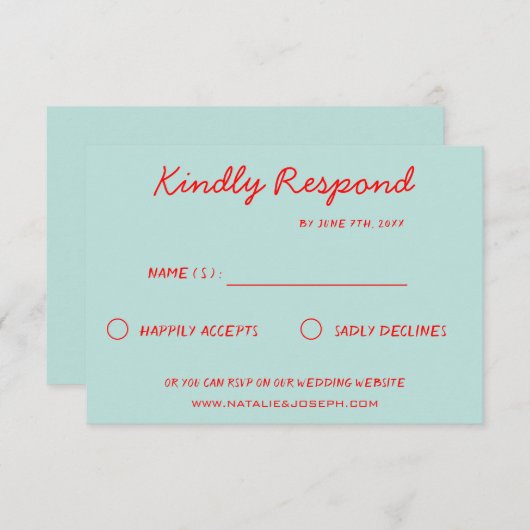 モダンで明るいカラフルなレトロで楽しいファンキーなウェディング 出欠カード (正面/裏面)