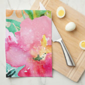 モダンで明るいカラフルな春の花の水彩画 キッチンタオル (四つ折り)