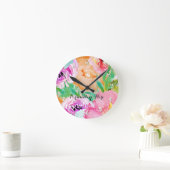 モダンで明るいカラフルな春の花の水彩画 ラウンド壁時計 (ホーム)