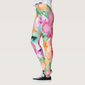 モダンで明るいカラフルな春の花の水彩画 レギンス (左)
