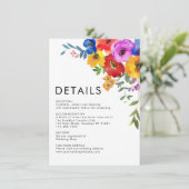 モダンで明るいカラフルな花のウェディング詳細 エンクロージャーカード (スタンド正面)