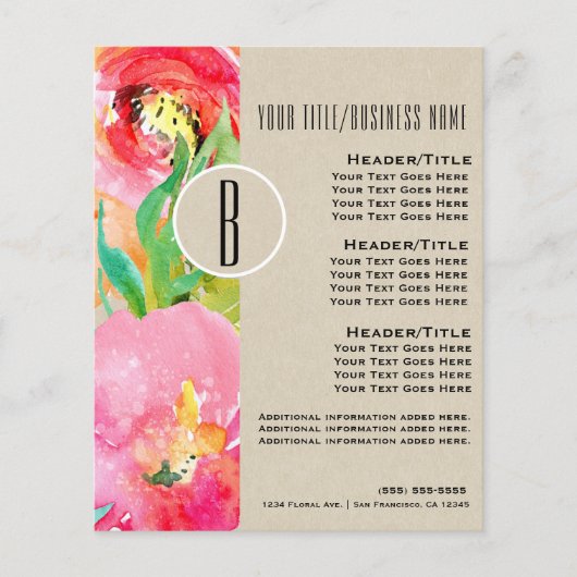 モダンで明るいカラフルな花の水彩チラシ チラシ (正面)