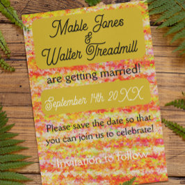 モダンで明るいゴールドとピンクでお知らせ セーブザデート