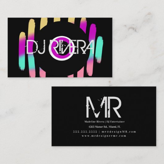 モダンで明るいネオンナイトクラブDJのプロフェッショナル 名刺 (正面/裏面)