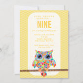 モダンで明るい誕生会の虹のフクロウの招待 招待状 (正面)