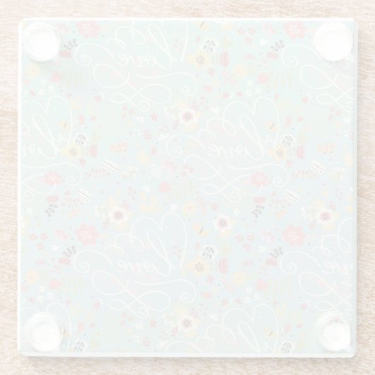 モダンで明るくロマンチックなパターン ガラスコースター (裏面)