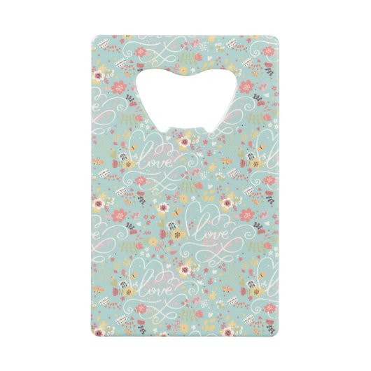 モダンで明るくロマンチックなパターン クレジットカード栓抜き (正面)