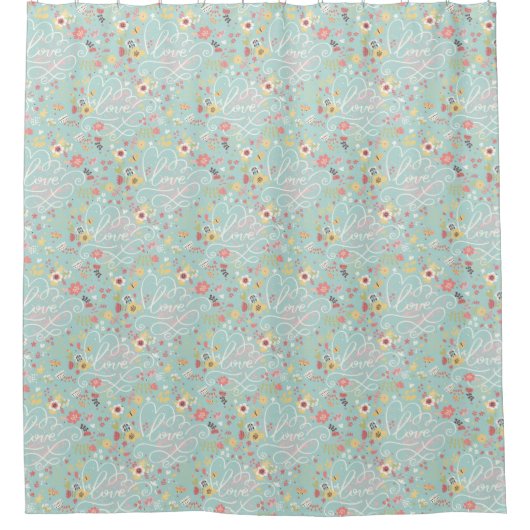 モダンで明るくロマンチックなパターン シャワーカーテン (正面)