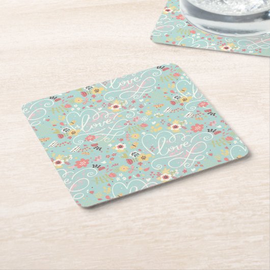 モダンで明るくロマンチックなパターン スクエアペーパーコースター (アングル)