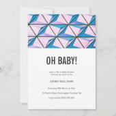 モダンで明るく幾何学的なピンク及び紫色のベビーシャワー 招待状 (正面)