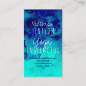 モダンで明るく青いターコイズの水彩画のヨガ 名刺 (正面)
