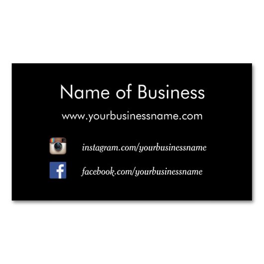 モダンで明白で黒い社会的な媒体のウェブサイト マグネット名刺 (正面)