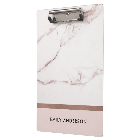 モダンで柔らかい赤面のピンクのバラの金ゴールドの大理石の質 クリップボード (左)