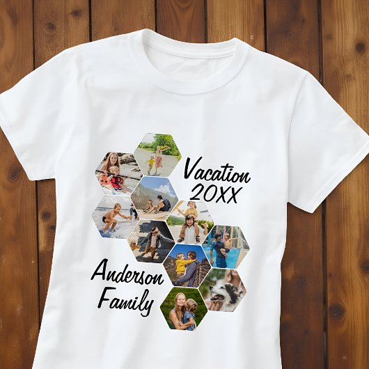 モダンで楽しいカスタム9枚コラージュ家族写真 Tシャツ
