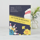 モダンで楽しいボウリングの子供パーティー 招待状 (スタンド正面)