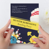 モダンで楽しいボウリングの子供パーティー 招待状