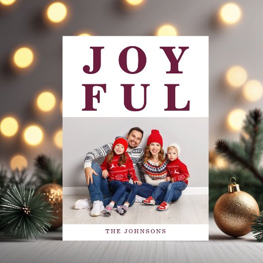 モダンで楽しいボルドーのクリスマス写真 シーズンカード