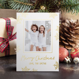モダンで楽しい雪の結晶 メリークリスマスの手書きフォントの写真 箔シーズンカード