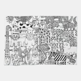 モダンで楽しい黒と白の野生動物アート キッチンタオル