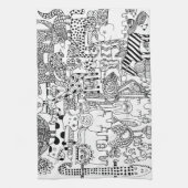モダンで楽しい黒と白の野生動物アート キッチンタオル (縦)