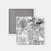 モダンで楽しい黒と白の野生動物アート マグネット (正面/裏面)