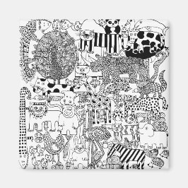 モダンで楽しい黒と白の野生動物アート マグネット