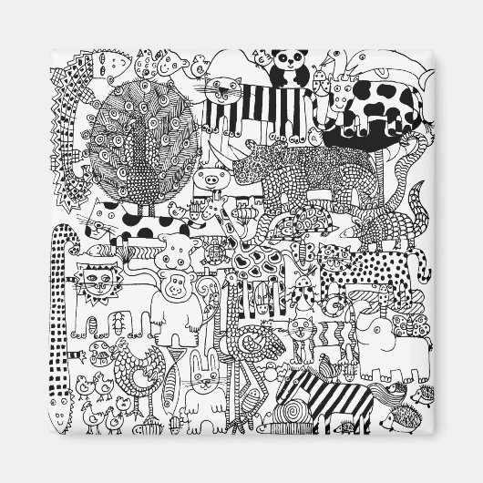 モダンで楽しい黒と白の野生動物アート マグネット (正面)