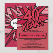 モダンで楽しい40周年ルビー結婚記念日 招待状 (正面/裏面)