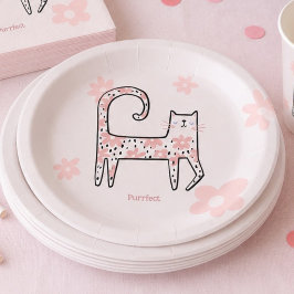 モダンで気まぐれなピンクの猫のぴったりな誕生日パーティー ペーパープレート