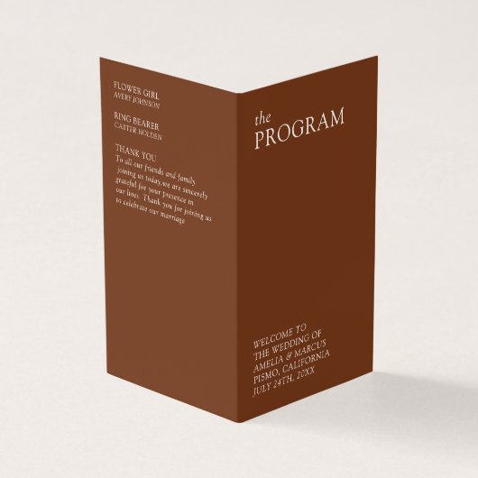 モダンで洗練されたタイポグラフィーの結婚式プログラム (外部)