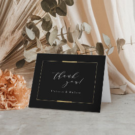 モダンで洗練されたブラックの結婚式フレーム サンキューカード