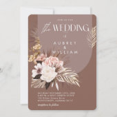 モダンで洗練されたボヘミアンの水彩花イラストのウェディング 招待状 (正面)