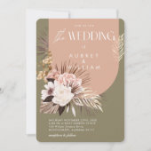 モダンで洗練されたボヘミアンの水彩花イラストのウェディング 招待状 (正面)