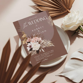 モダンで洗練されたボヘミアンチックな水彩花イラストのウェディング 招待状