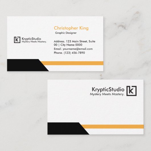 モダンで洗練された白い大胆な幾何学模様のKrypticStudio 名刺 (正面/裏面)