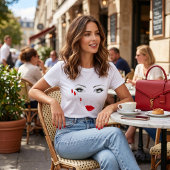 モダンで洗練された芸術的センスが光る、赤い唇とネイルのミニマルアート Tシャツ