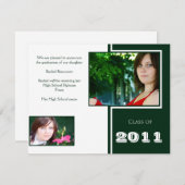 モダンで白いおよび緑のクォードの卒業 案内状 (正面/裏面)