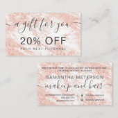 モダンで白い大理石のばら色の金ゴールドのグリッターのタイポグラフィ 割引カード (正面/裏面)