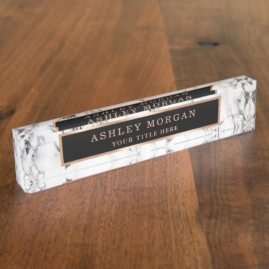 モダンで白い大理石の石造りの質の一見は個人化なります デスクネームプレート (側面)