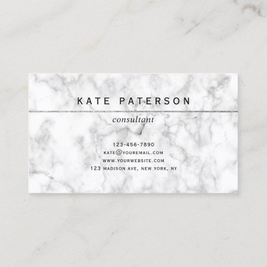 モダンで白い大理石の銀製のグリッターのストライプ 名刺 (裏面)