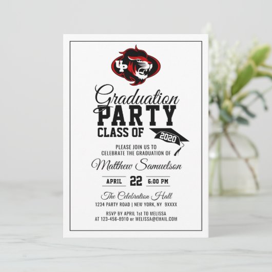 モダンで白い学校の卒業パーティーは|ロゴを加えます 招待状 (スタンド正面)