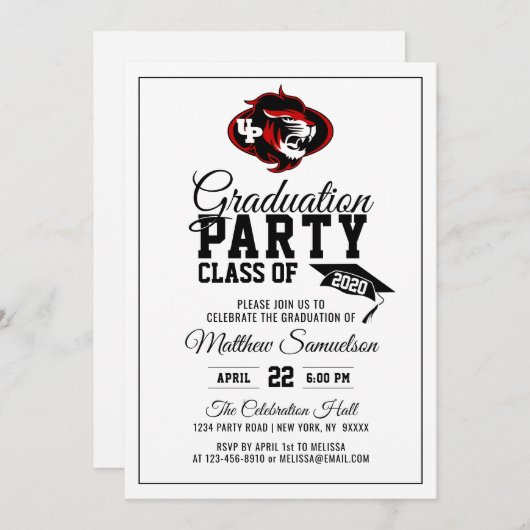 モダンで白い学校の卒業パーティーは|ロゴを加えます 招待状 (正面/裏面)