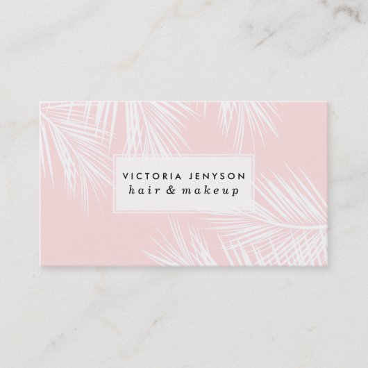 モダンで白い熱帯ヤシの木のスタイリッシュなピンク 名刺 (正面)