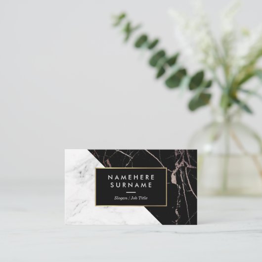 モダンで白いBlackSilverの大理石の名刺 名刺 (スタンド正面)