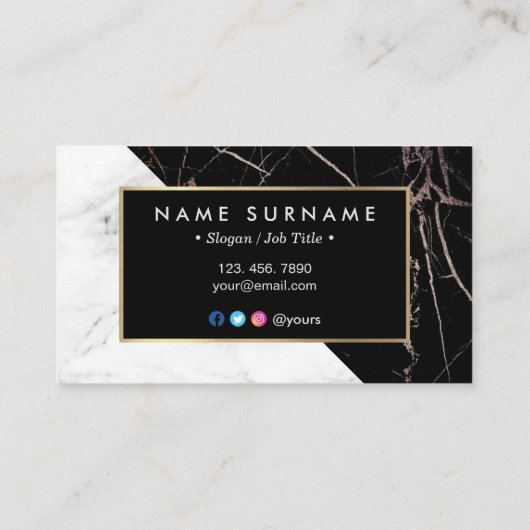 モダンで白いBlackSilverの大理石の名刺 名刺 (裏面)