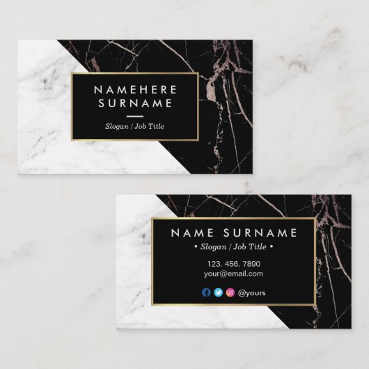 モダンで白いBlackSilverの大理石の名刺 名刺 (正面/裏面)