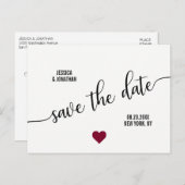 モダンで白く黒いバーガンディの結婚式の保存日付 案内ポストカード (正面/裏面)