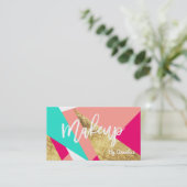 モダンで真新しい珊瑚の金ゴールドの三角形色のブロックの化粧 名刺 (スタンド正面)