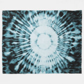 モダンで粋な絞り染めのティール（緑がかった色）の黒の青 フリースブランケット (正面(横))